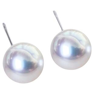 媲美akoya珍珠耳钉无核珍珠耳环诸暨淡水珍珠素钉极光正圆18k金