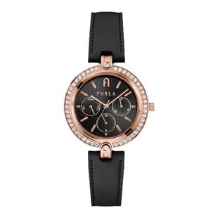 【节日礼物】FURLA芙拉LOGO LINKS系列皮质黑色石英女表36.5MM