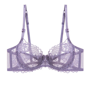 性感蕾丝超薄款大胸显小防下垂文胸罩套装夏D杯大码本命年内衣女