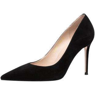 【经典系列】JOOC玖诗细高跟单鞋女羊猄皮黑色职业鞋百搭小码