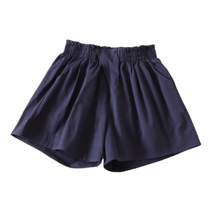 韩版高腰棉质阔腿短裤女夏季宽松设计感挺阔显瘦百搭休闲热裤子潮