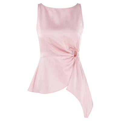 韩语琳 粉色缎面不规则无袖上衣女秋季2025气质名媛独特别致背心