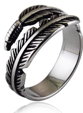 开口戒指钛钢翅膀叶子双层首饰品