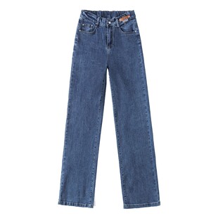 牛仔裤女春秋冬季高腰宽松直筒女裤2025年新款阔腿裤加厚加绒裤子