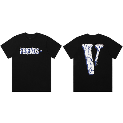 VLONE FRIENDS-系列冰裂纹LOGO印花 短袖T恤 男女同款 黑白 白蓝