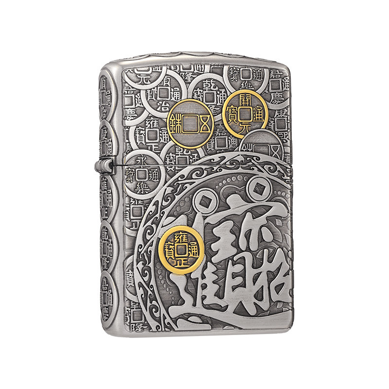 Zippo打火机五帝钱熏银盔甲官方旗舰正品防风煤油送男友生日礼物