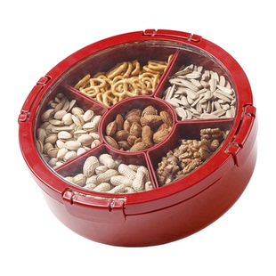 乔迁红色果盘客厅茶几家用2025旋转密封干果收纳盒过年分格糖果盒