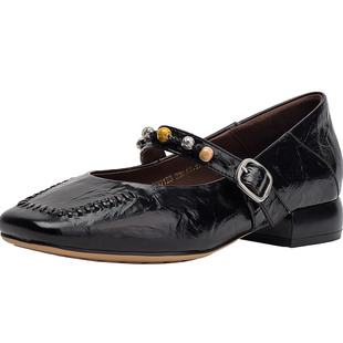 CDF女鞋2026春款真皮时尚百搭玛丽珍鞋浅口方头串珠学院风单鞋女