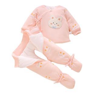 新生婴儿夹棉衣服秋冬款套装初生女宝宝冬季加厚冬装分体连脚棉服