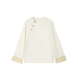 爱居兔新中式长袖衬衫女秋季新复古款宽松时尚雪纺衫上衣