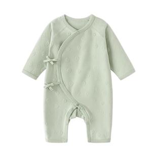 【清仓】babylove新生儿连体衣春秋婴儿绑带哈衣柔软薰叶提花衣服