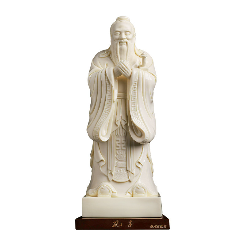 中国白陶瓷孔子雕像书房摆件