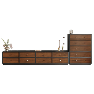 中古风实木骨骼线电视柜边柜组合家用小户型客厅复古风落地收纳柜