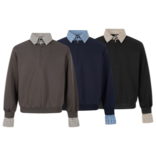 BurnBro春季miu系假两件polo领半拉链长袖卫衣cleanfit长袖内搭男