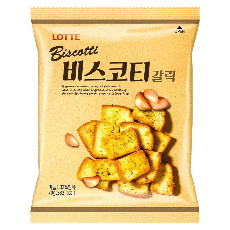 韩国进口乐天烤面包片小块吐司面包干蒜香味馍片饼干早餐休闲零食