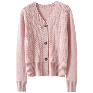 气质更胜一筹！加厚100%纯山羊绒开衫女绞花纯羊绒毛衣针织外套