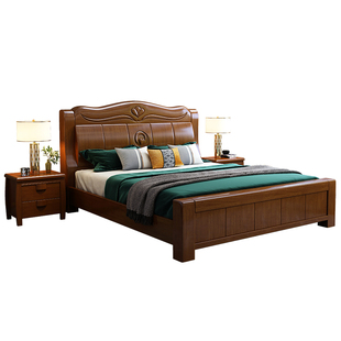 实木床1.8米双人简约现代中式1.5m框架高箱储物婚大床