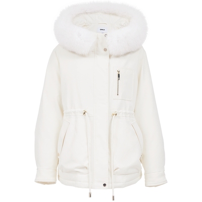 ONLY连帽毛领抽绳收腰羽绒服