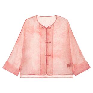 ROCO新中式国风 真丝欧根纱粉色炒色提花衬衫防晒开衫桑蚕丝外套