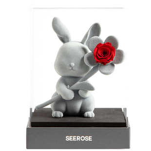 SEEROSE西罗斯永生花玫瑰软萌兔子摆件送女生朋友高级生日礼物