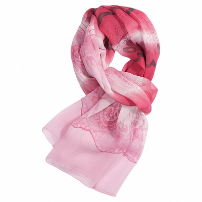 粉腰果花100%桑蚕丝薄款丝巾
