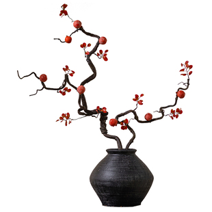 柿柿如意仿真花柿子枯枝假花干花插花客厅轻奢高端禅意装饰品摆件