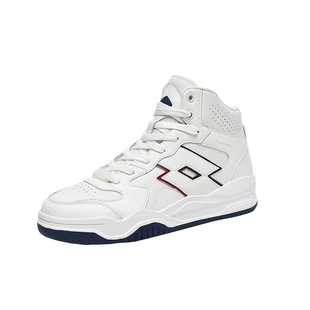 LOTTO乐途男白色厚底高帮板鞋2025秋冬季新款复古皮面休闲运动鞋