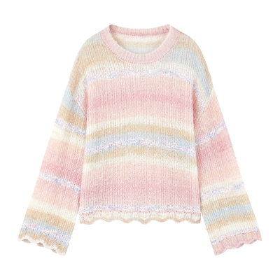 秋水伊人渐变条纹针织衫上衣女