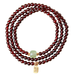 天然石榴石手串和田玉福牌三圈手链女款2026新款手饰情侣送礼物