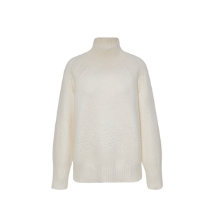 嫚渡|100%山羊绒手工钩花高领长袖贵气短款套头白色山羊绒衫