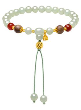 周六福和田青玉中国风手串S925银玛瑙手链手饰时尚节日礼物