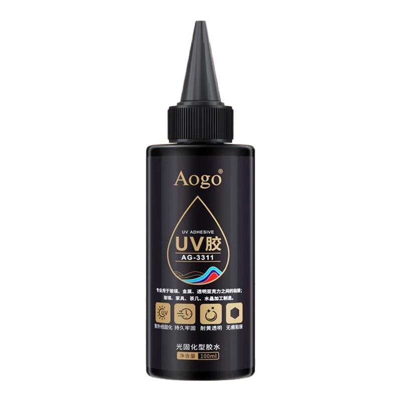 UV无影胶粘钢化玻璃茶几合成胶粘亚克力水晶专用修复胶水家用Aogo