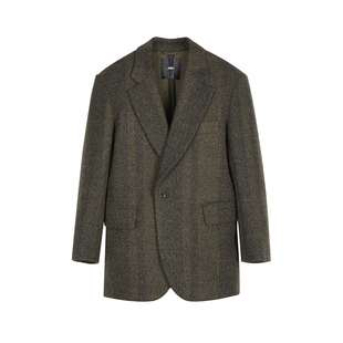 JNBY/江南布衣秋冬毛呢西装外套女士复古格纹西装长款廓形感大衣