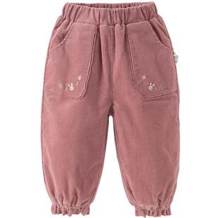 戴维贝拉儿童A类棉裤女童新款灯芯绒裤子女宝2025冬装束脚裤长裤