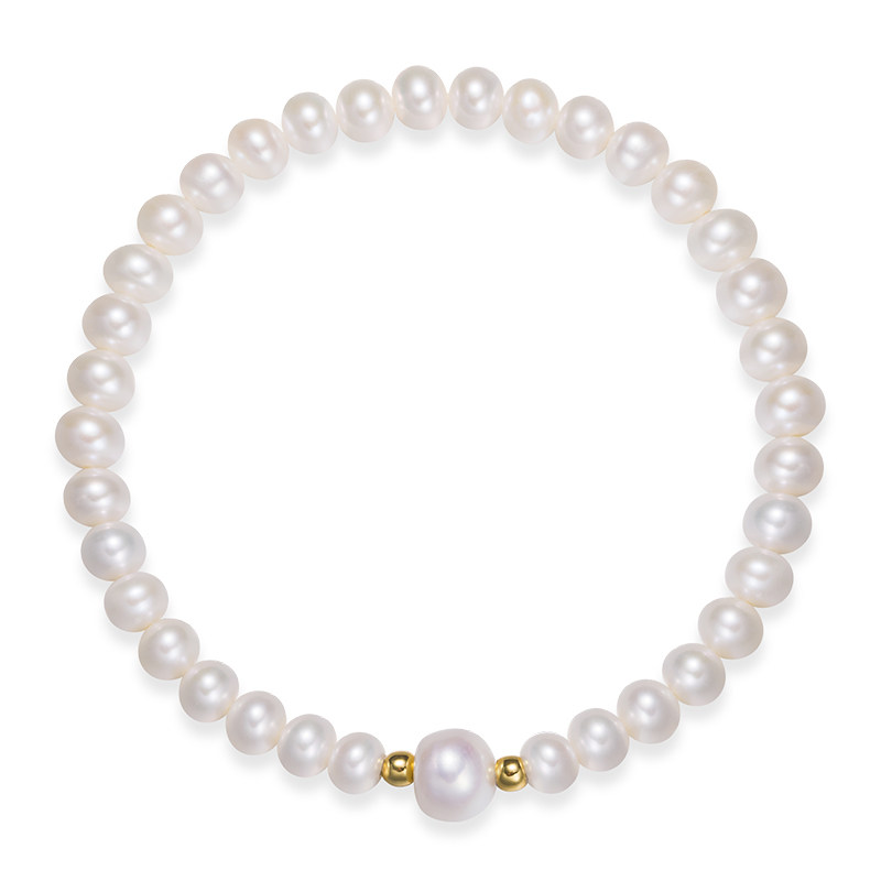 京润珍珠如简925银淡水珍珠手链5-8mm近圆/馒头形生日礼物送女友D