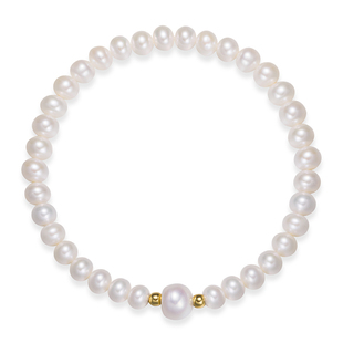 京润珍珠如简925银淡水珍珠手链5-8mm近圆/馒头形生日礼物送女友D