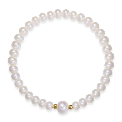 京润珍珠如简925银淡水珍珠手链5-8mm近圆/馒头形生日礼物送女友D