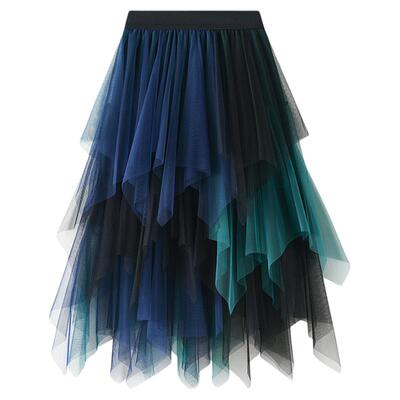 8063-不规则a型垂感纱裙中长款