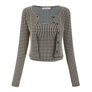 Go Girl Go 自制美式复古千鸟格吊带+开衫两件套女修身短款上衣