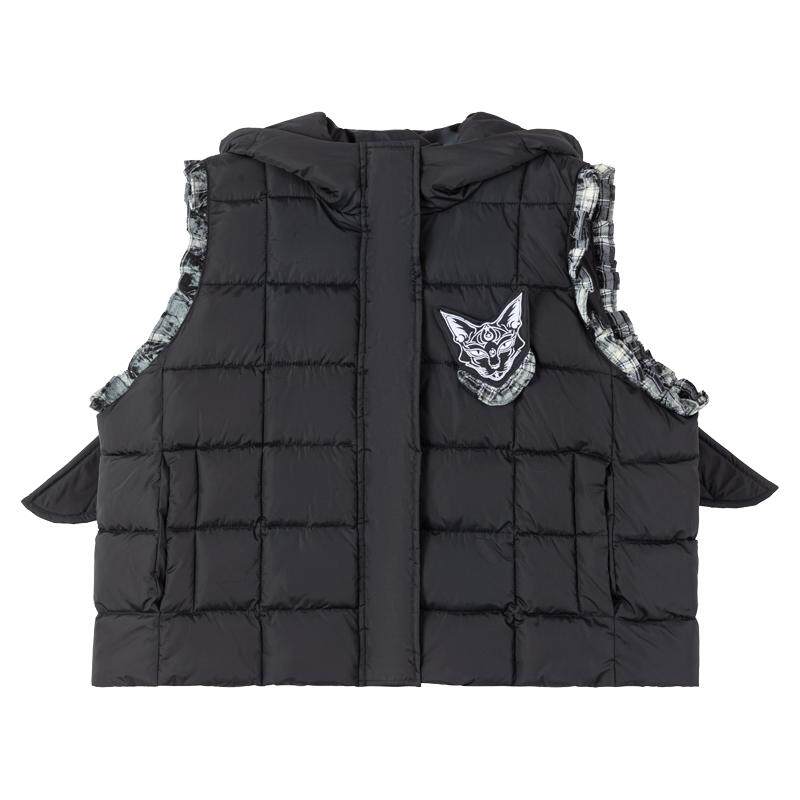 KEIKO羽翼饰黑色连帽棉服马甲