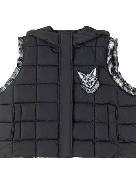 KEIKO羽翼饰黑色连帽棉服马甲