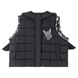 KEIKO 软骨羽翼饰黑色连帽棉服马甲冬季叠搭外穿保暖无袖外套背心