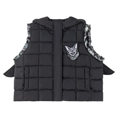 KEIKO羽翼饰黑色连帽棉服马甲