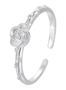 990足银戒指玫瑰花开口纯银指环