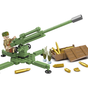 全冠二战军事积木系列火炮车反坦克炮加农炮99a人仔拼装益智玩具