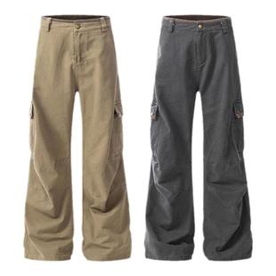 布老哥Blog美式复古灯芯绒拼接直筒工装裤宽松百搭美拉德长裤K724