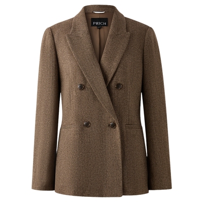 【100%绵羊毛】PRICH时尚复古人字纹西装2025冬季新款通勤外套女
