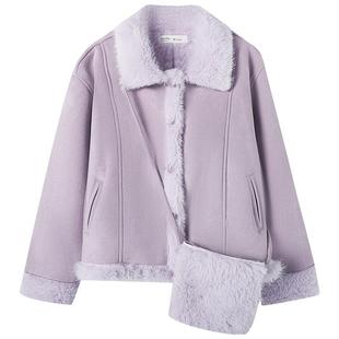 慕兔法式仿水貂毛绒外套女2025冬季新款加厚保暖皮毛一体夹克上衣