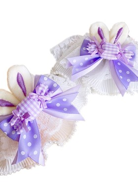 手作白色洛丽塔兔耳女花嫁花边
