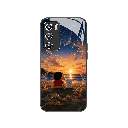 落日蜡笔小新适用小米17promax手机壳vivox300s新款s50pro卡通k90可爱opporeno15高级感findx9唯美s60玻璃16